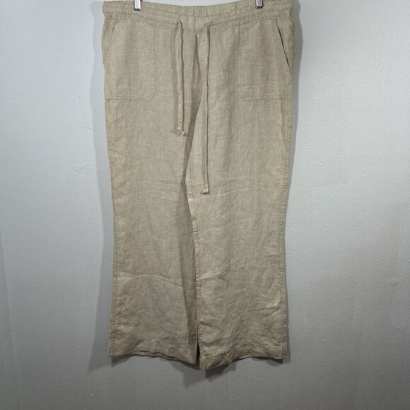 Allen Allen Pants Womens XL Beige Linen Wide‎ Leg Minimalist Preppy Office Siren - Picture 1 of 6